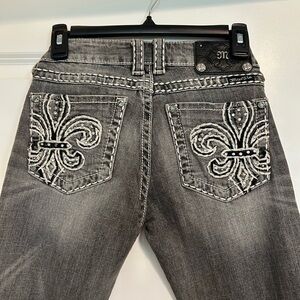 Miss Me Silver Boot Cut Jeans with Fleur-de-Lis Design